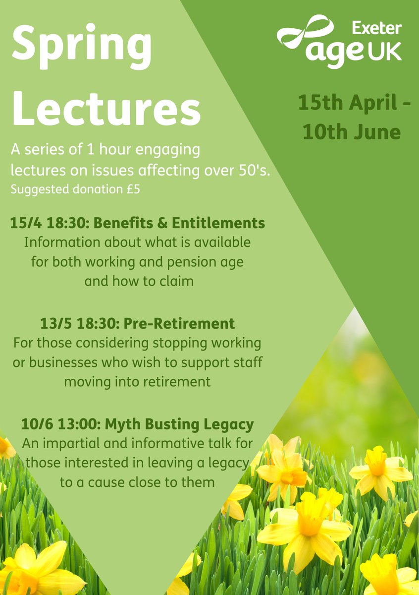 Some great upcoming lectures will soon be taking place here at the Sycamores, to find out more information or to secure a place call us on 01392 202092