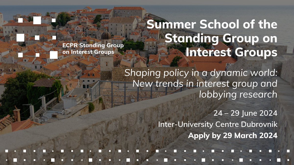 European Consortium for Political Research (@ecpr) on Twitter photo π‘ Interested in attending <a href="/ECPR_Int_Groups/">ECPR Standing Group on Interest Groups</a>' Summer School?
ππ· Hosted by <a href="/IUCDubrovnik/">Inter-University Centre Dubrovnik</a> π« one of Europe's most captivating destinations known for its π beautiful architecture & π rich history
βοΈ Learn, network & be inspired
β° Register by Fri 29 Mar ecpr.eu/Events/270 π‘ Interested in attending <a href="/ECPR_Int_Groups/">ECPR Standing Group on Interest Groups</a>' Summer School?
ππ· Hosted by <a href="/IUCDubrovnik/">Inter-University Centre Dubrovnik</a> π« one of Europe's most captivating destinations known for its π beautiful architecture & π rich history
βοΈ Learn, network & be inspired
β° Register by Fri 29 Mar ecpr.eu/Events/270