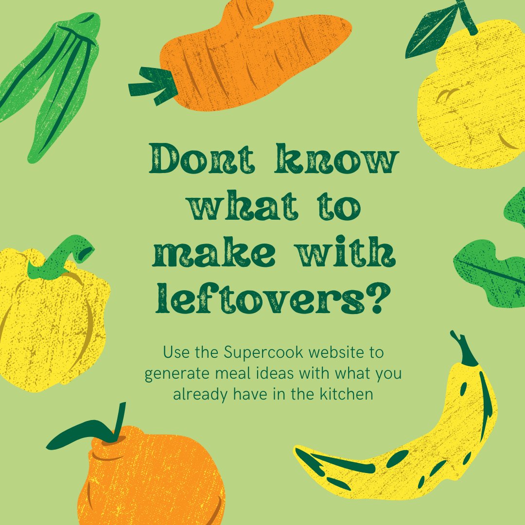 Struggling to figure out what to make with leftovers before they go bad? Use the SuperCook website and put in the ingredients you already have to generate exciting recipes while preventing food waste! supercook.com/#/desktop #Foodwasteweek #UoR #UoRSustainability