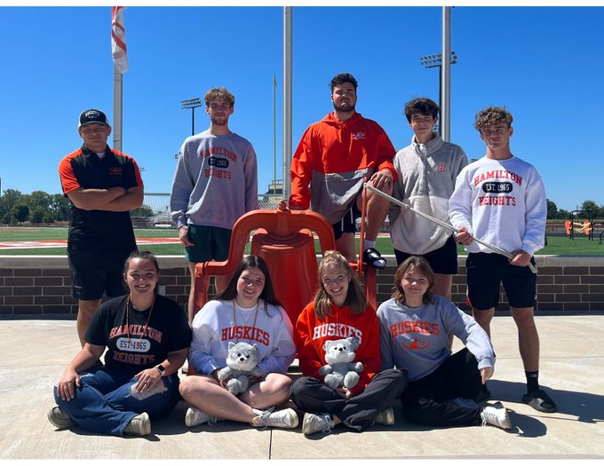 Hamilton Heights High School students who also staff the Husky Fan Shop, model a selection of shirts available at the highly successful, student-run Husky Fan Shop.  Pictured front row (l-r): Maddie Heffelmire, Melissa Lovell, Sara Totten, and Autumn Anderson. Back row (l-r): Tquan Spencer, Isaiah Grimsey, Simon Knott, Jackson Massicotte, and Alex Furst. Check it out at: www.huskyfanshoponline.com