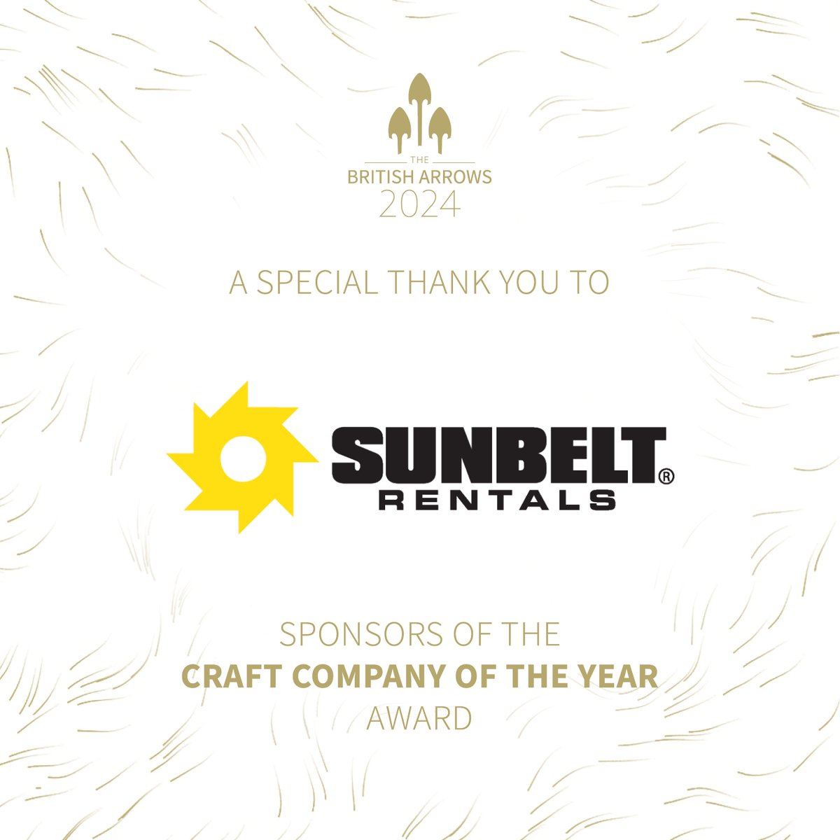 A special thank you to Sunbelt Rentals Sponsors of the Craft Company of the Year Award #BA23 #BA23 #BritishArrows #advertising #award #celebration