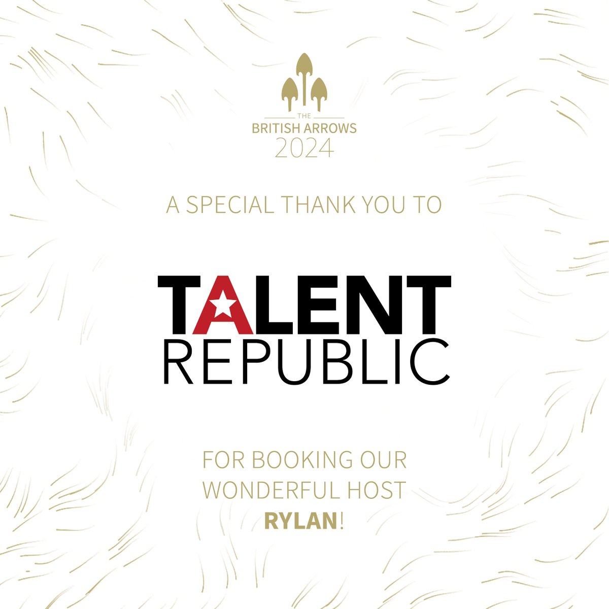 A special thank you to Talent Republic For booking our wonderful host Rylan! #BA23 #BA23 #BritishArrows #advertising #award #celebration