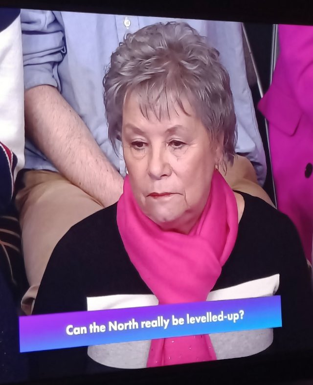 You are all wondering who that ‘he is a man of our time’ lady on Question Time was last night? 

She is Dawn Robinson, the wife of the Teesside Airport Foundation director Brian Robinson.

#TeessideResistance 
#HouchenOut
#BinBen