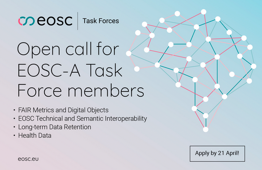 If you want to shape the #EOSC landscape and bring in your expertise how to create the web of FAIR research data and services, join the new EOSC Task Forces on one of 4 relevant topics. Apply by April 21st: ➡️eosc.eu/open-call-for-…