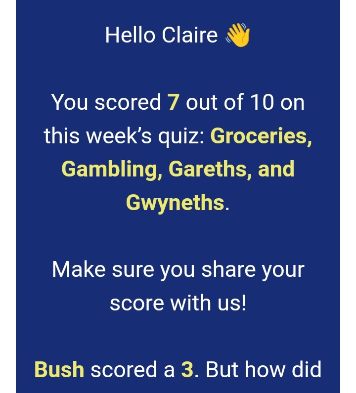 clairemg74's tweet photo. @bushontheradio Struggled with this one but got a great score 🤯 https://t.co/yor0wk930W