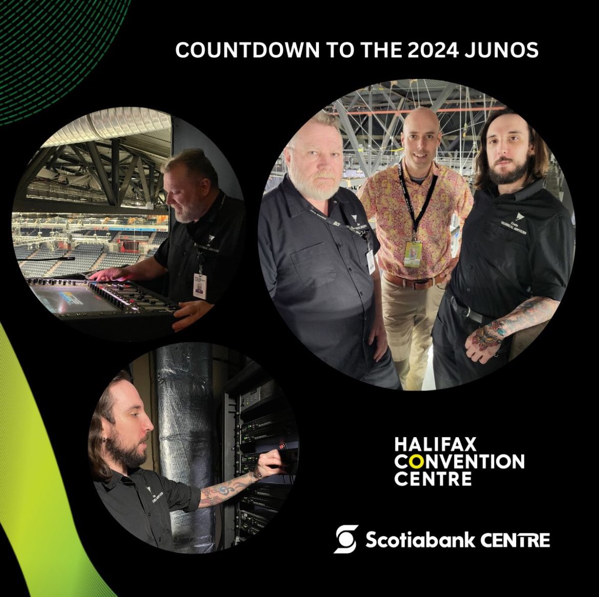 It’s JUNO Week! Can you feel the power? Our Tech Services team can! Ken, Costa and Jim support electrical distribution, sound EQ & systems alignment @ScotiabankCtr and work with Encore @hfxconventions on end-to-end AV. They are AMPED for both JUNO award shows at our venues!