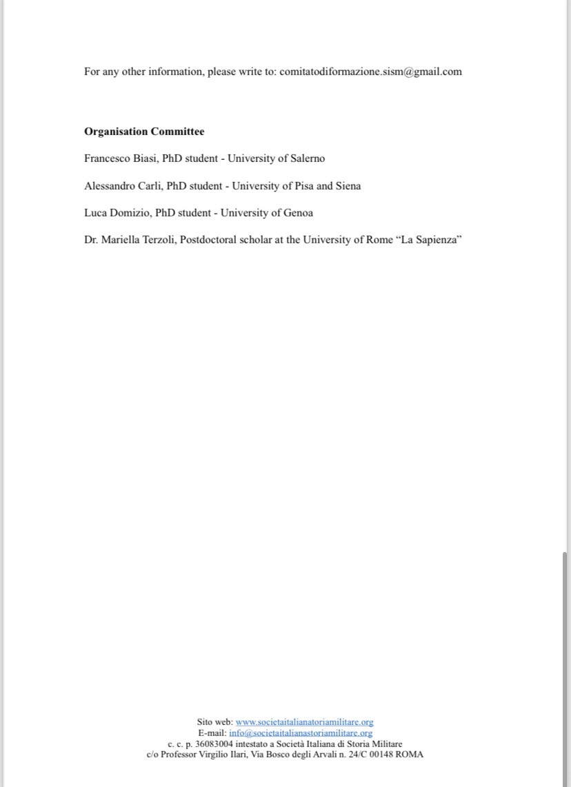 📢 new CfP from the Italian Society of Military History: 'Foreign Fighting in Global Military History' 📢

➡️ University of Rome
➡️ 21-23 Jan '25
➡️ PGR/ECR orientated 
➡️ diverse disciplines and time periods welcome

For more info, see details below! 
#AcademicTwitter