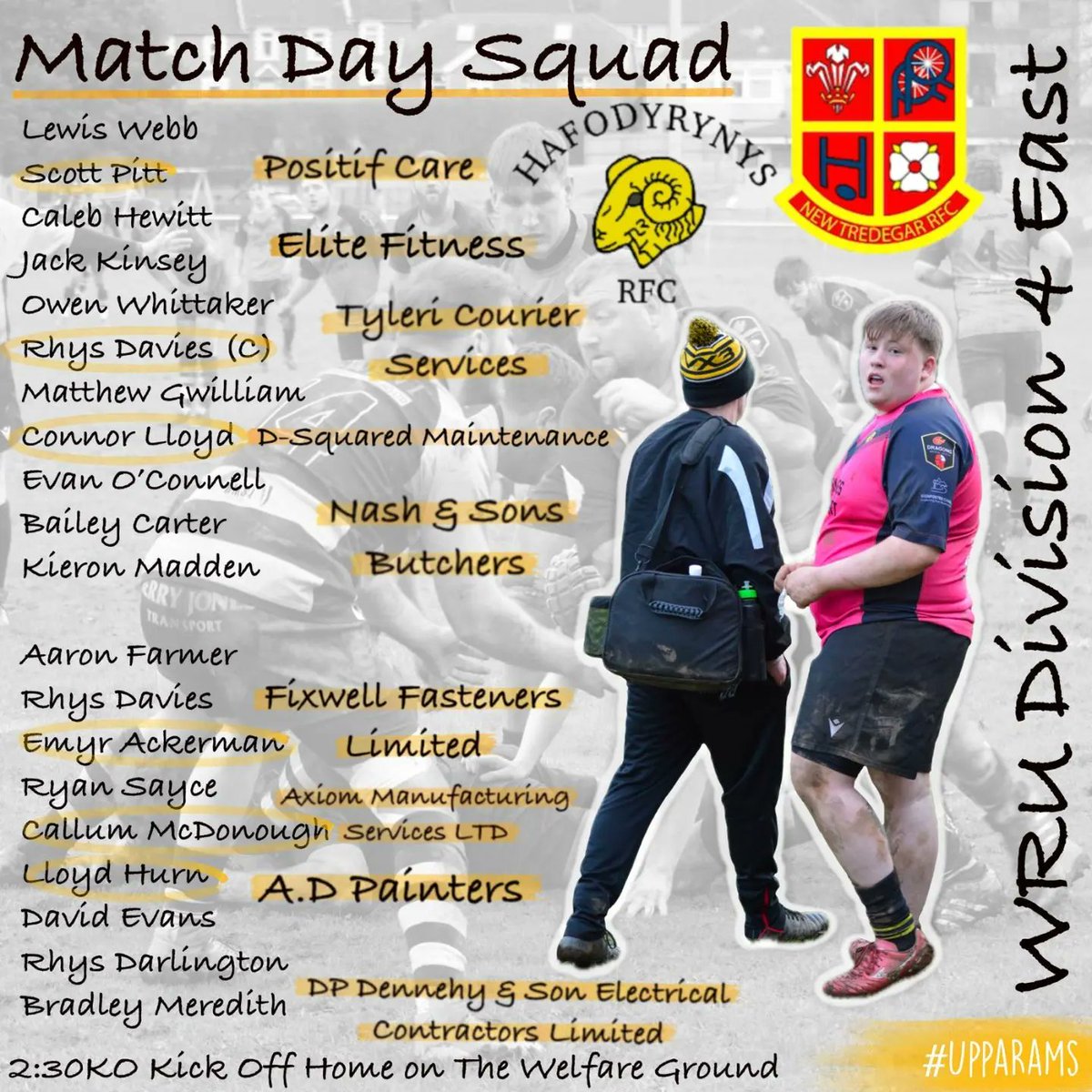 HafodyrynysRFC's tweet photo. The Rams squad selected for tomorrow's game with @NewTredegarRFC 2:30ko at HOME!

Thank you as always to all the matchday sponsors!

Come and support the rams!

#UppaRams https://t.co/qENHGyEfiv