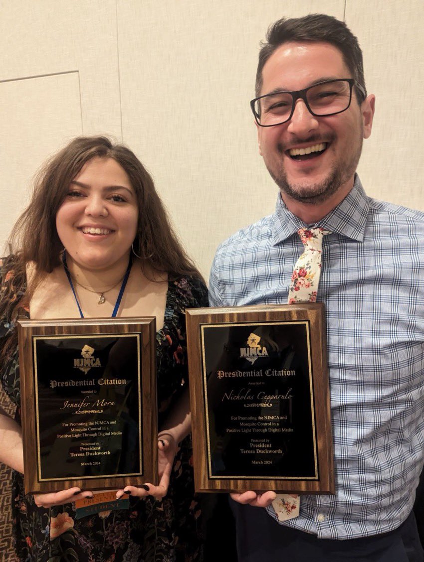 VetEntomoJenna's tweet photo. This year’s 111th NJMCA meeting is one I will not forget. Not only was I privileged enough to present some of my Masters research but I am so honored to have been one of the recipients of the NJMCA Presidential Citation. #NJMCA2024 🦟🎉🥰 https://t.co/RliGeibTZW