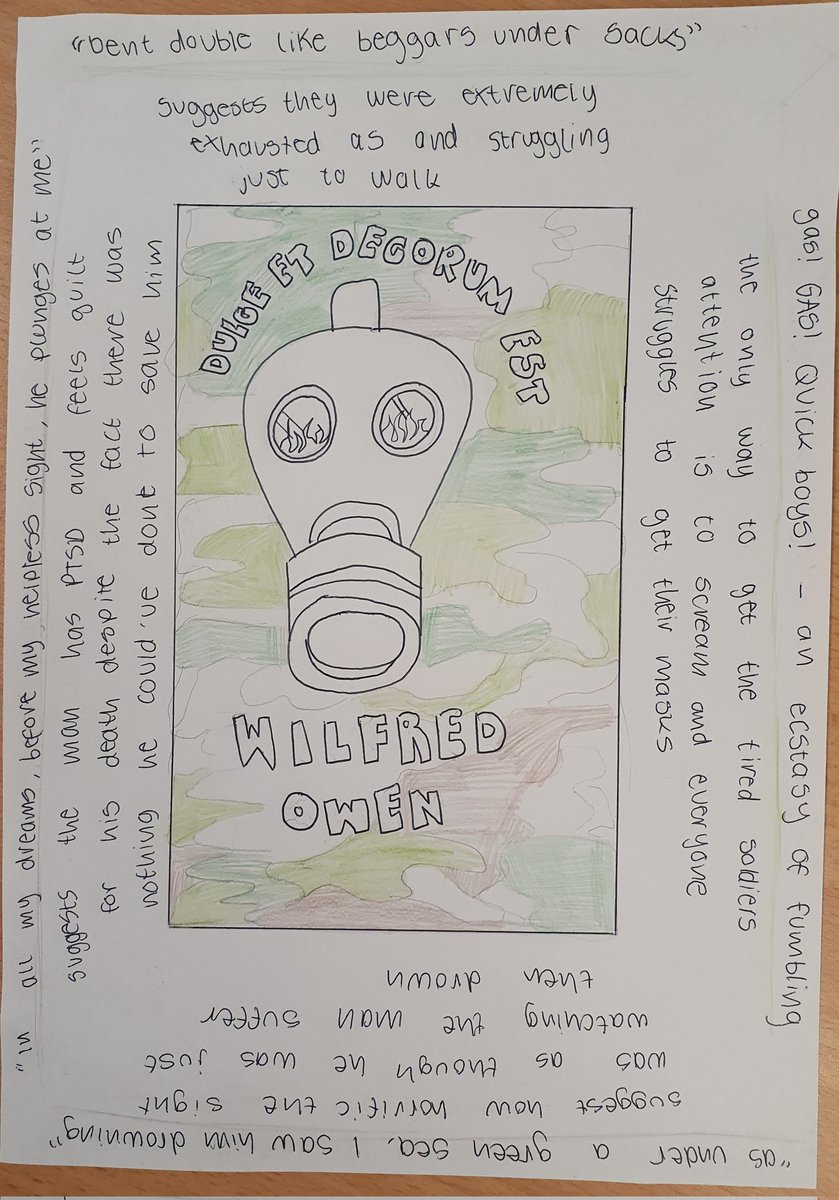 Pupil of the Week is Lexi who has responded incredibly thoughtfully to Wilfred Owen's Dulce etc Decorum est. Well done, Lexi!