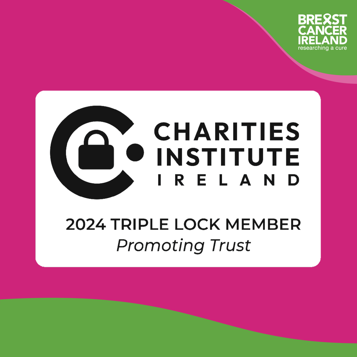 Breast Cancer Ireland is delighted to retain its annual Triple lock status, acknowledging good governance and ensuring our work is conducted within the proper guidelines and codes of best charitable practice. @CiiTweets