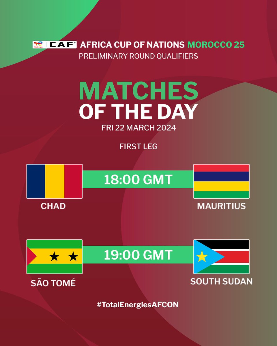 2️⃣ more games on today's schedule for the 2025 #TotalEnergiesAFCON preliminary qualifiers. 📺
