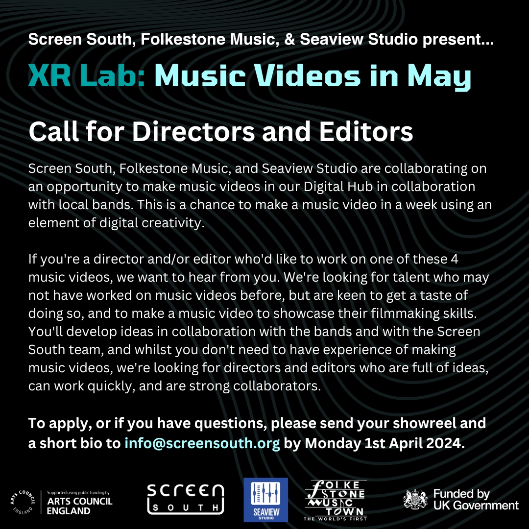 Calling directors & editors - we need you! Send your showreel and a short bio or any questions you might have to info@screensouth.org by Monday April 1st 2024 to apply. To download this callout in accessible formats, please check the next tweet in this thread.