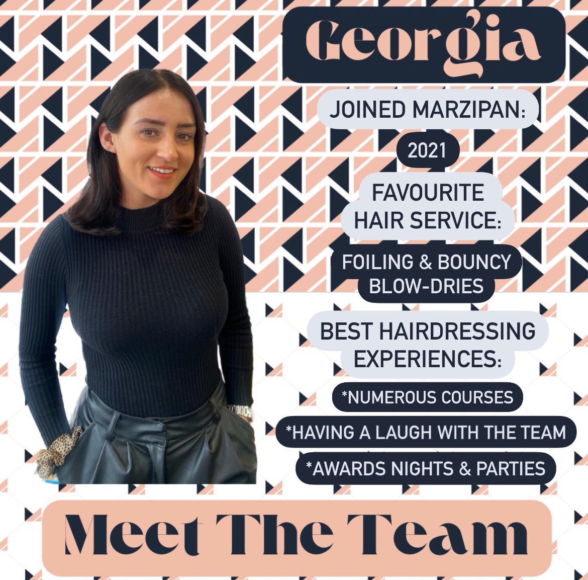 Georgia is our coffee loving, gym addict 🏋🏻‍♀️ Joining us in 2021, she instantly felt part of the team. Always giving 100% in everything she does & her uncontrollable laugh is just fab❣️ #marzipanhair #truro #cornwall #ourgreatlittlecity #trurocornwall #trurohairsalon #redken #team