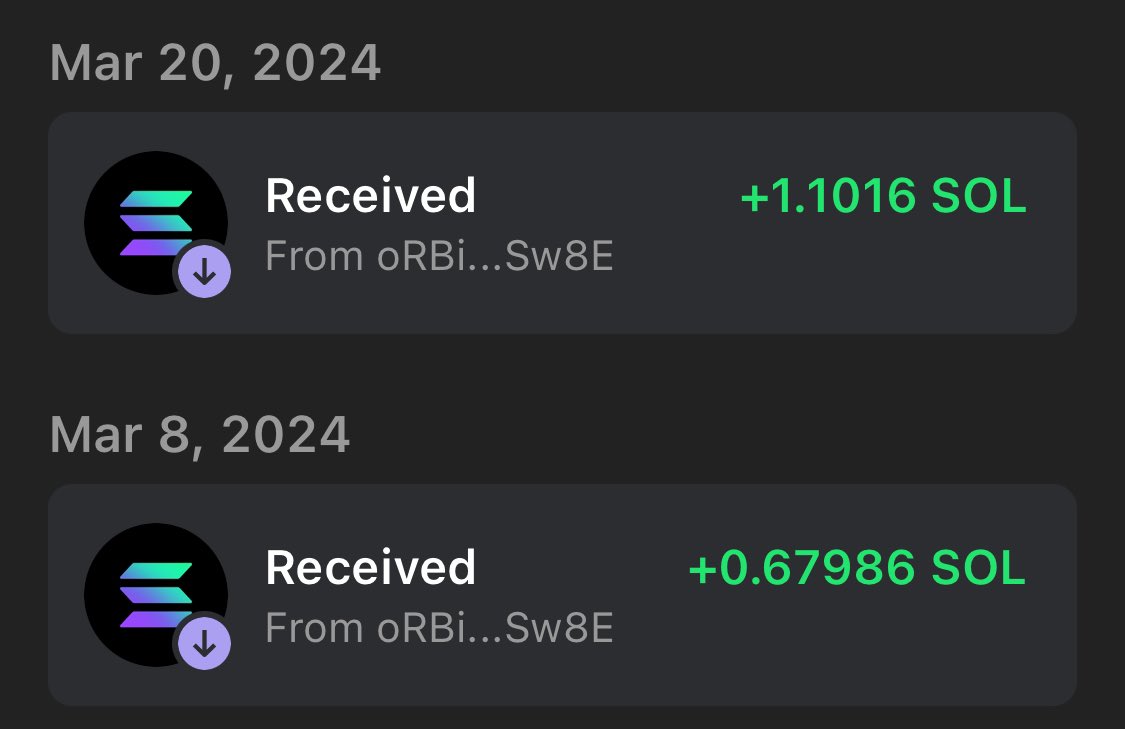 Easy money with <a href="/TheOrbitalNft/">Orbital</a> 

Guys are working hard making money!

Almost 2 sol in less than 2 weeks 😎 no complaints here!

Thank you very much 💰 

Only on #Solana 👍🏽