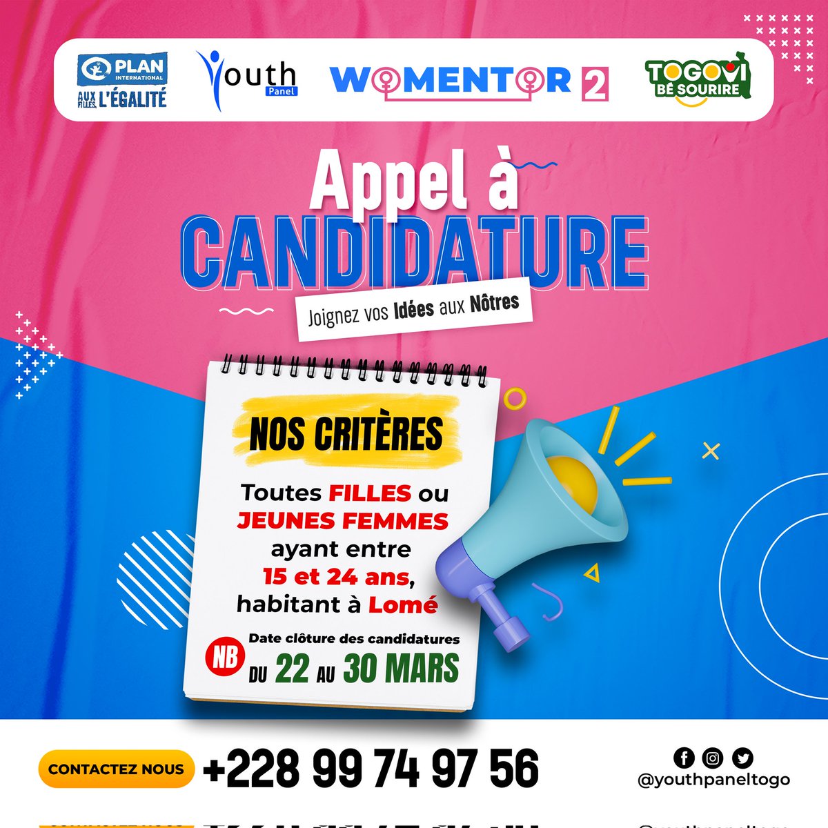 Youth Panel Togo (@youthpaneltogo) on Twitter photo Filles de 15 à 24 ans, prêtes à déployer votre potentiel de leader ?
Rejoignez-nous en cliquant sur le lien
docs.google.com/forms/d/e/1FAI…
𝗖𝗹𝗼̂𝘁𝘂𝗿𝗲 𝗱𝗲𝘀 𝗶𝗻𝘀𝗰𝗿𝗶𝗽𝘁𝗶𝗼𝗻𝘀 𝘀𝗮𝗺𝗲𝗱𝗶 𝟯𝟬 𝗠𝗮𝗿𝘀 𝟮𝟬𝟮𝟰 00h00
<a href="/PlanIntTogo/">Plan International Togo</a>
#LeadershipFéminin #Womentor #youthpanellome Filles de 15 à 24 ans, prêtes à déployer votre potentiel de leader ?
Rejoignez-nous en cliquant sur le lien
docs.google.com/forms/d/e/1FAI…
𝗖𝗹𝗼̂𝘁𝘂𝗿𝗲 𝗱𝗲𝘀 𝗶𝗻𝘀𝗰𝗿𝗶𝗽𝘁𝗶𝗼𝗻𝘀 𝘀𝗮𝗺𝗲𝗱𝗶 𝟯𝟬 𝗠𝗮𝗿𝘀 𝟮𝟬𝟮𝟰 00h00
<a href="/PlanIntTogo/">Plan International Togo</a>
#LeadershipFéminin #Womentor #youthpanellome