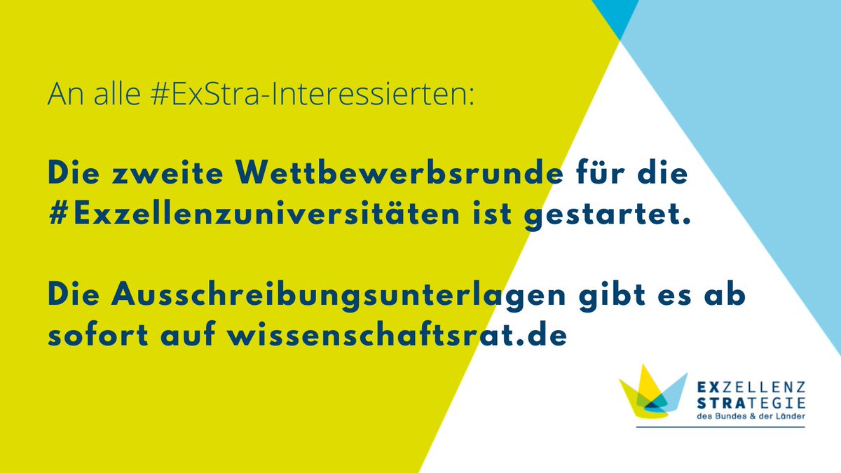 Mit der #ExStra fördern Bund und Länder Forschung auf Spitzenniveau an deutschen Universitäten. Der #Wissenschaftsrat führt das Verfahren zur Förderung von #Exzellenzuniversitäten durch. Eine Übersicht über die derzeit geförderten Standorte gibt es hier: exzellenzstrategie.de/exzellenzunive…