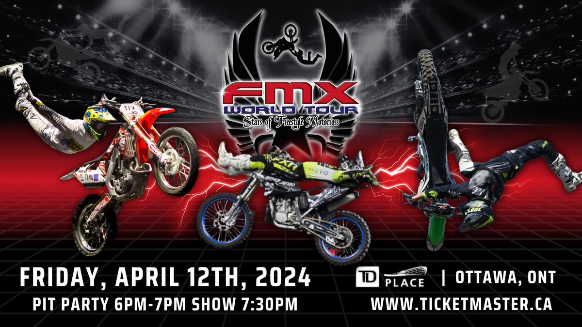 FMX World Tour is headed to Ottawa! Friday, April 12th (7:30pm) 📍 The Arena at TD Place! 🏍️ Congratulations to Shawn Barnes who just scored a pair of tickets on TSN Mornings! 📲 Info/tickets: tdplace.ca/event/fmx-worl… #Ottawa