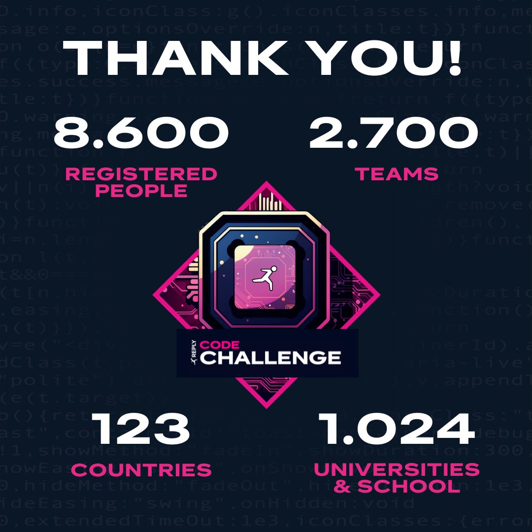 ReplyChallenges's tweet photo. Big thanks to all the awesome coders who joined the 7th #ReplyCodeChallenge from around the globe! ♥️

Cheers to everyone who played 🙌
We'll be sending participation certificates to teams with at least one submission.

Keep an eye out for the FINAL LEADERBOARD coming soon 🤩 https://t.co/yjMOFEH5jK