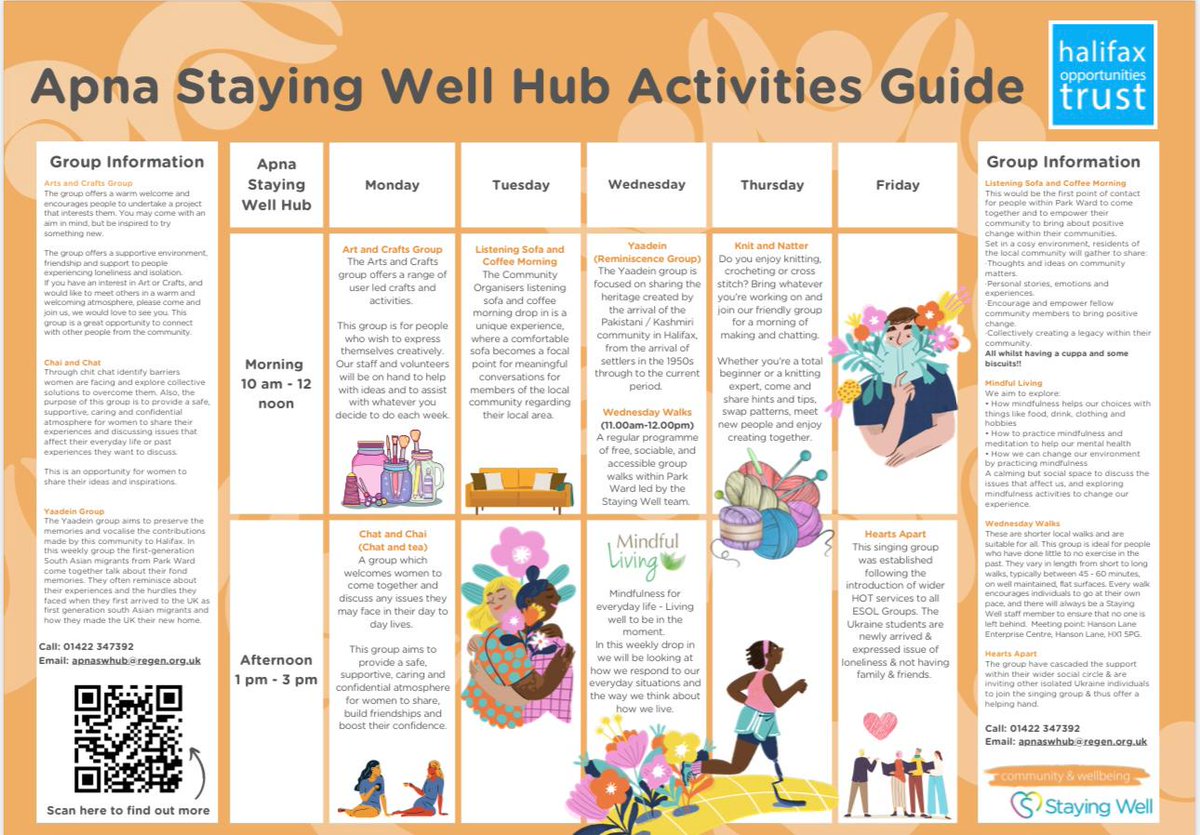Our HUB is a welcoming space for all communities to attend weekly activities at Hanson Lane Enterprise Centre. Take a look at our activity guide and contact us for more information. #ApnaSWHUB #FridayFeeling #Active #Friends #TacklingLoneliness #Isolation