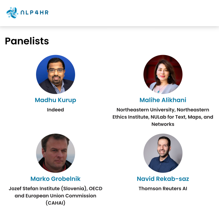 Join the #NLP4HR panel discussion at 1:50 pm CET at #EACL2024. The panel features Madhu Kurup, @malihealikhani, @marko_grobelnik,  and Navid Rekab-saz. We are at the Corinthia Hotel in the Gardjola 3 conference room or online through the #EACL24 conference. #NLProc #ai @indeed