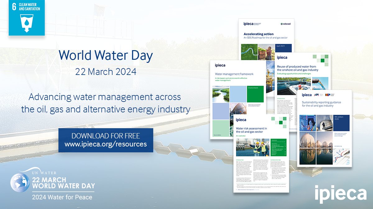 It's #WorldWaterDay! 🌊🚰 @Ipieca develops good practice guidance and tools to support the industry to advance its water management and contribute to #SDG6 - clean water and sanitation for all. Find out more and download the resources 👉ipieca.org/news/world-wat… #WaterManagement