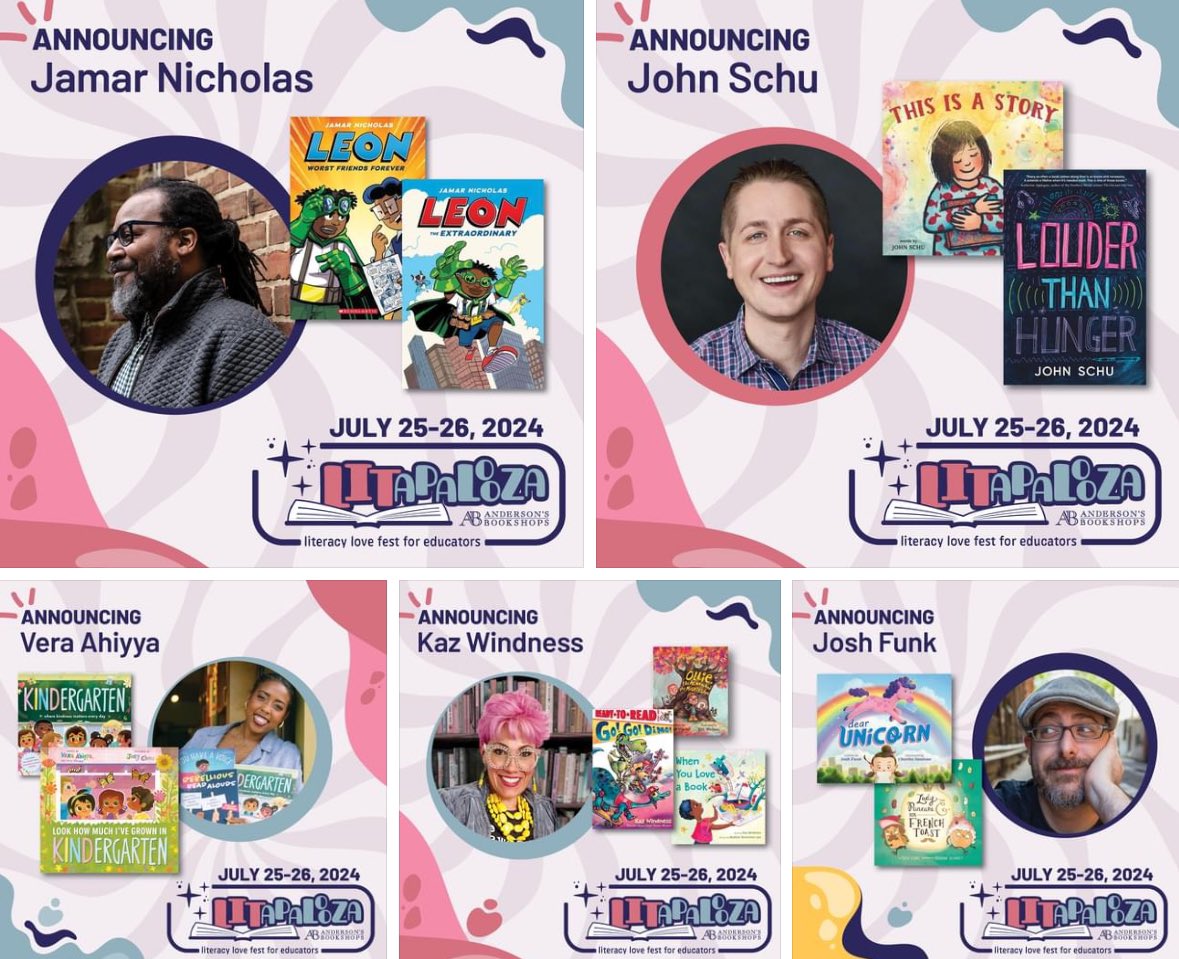 It's #LITFriday which means it's time for more author announcments! @jamarnicholas @KWindness Vera Ahiyya @MrSchuReads & @joshfunkbooks will join our two day literary lovefest for educators in July! 🎉📚❤️ More info & register here: LITapalooza2024.eventcombo.com