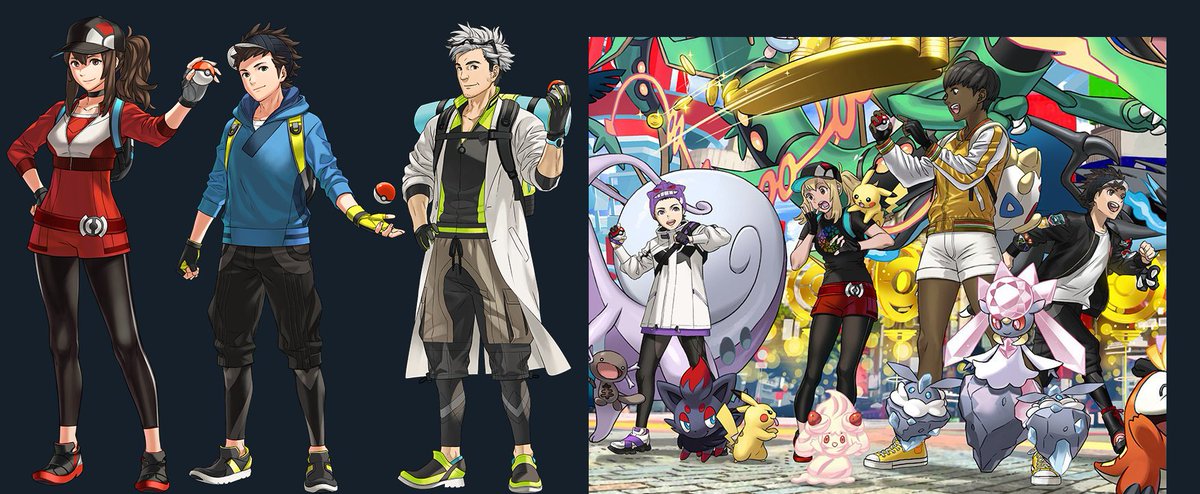 Kozaki's designs (mostly) feel so emblematic of GO being an explorative Pokemon game based off a modern-tech, real-world aesthetic, with especially strong bases for customization

even the most recent key art follows this style. genuinely what happened
