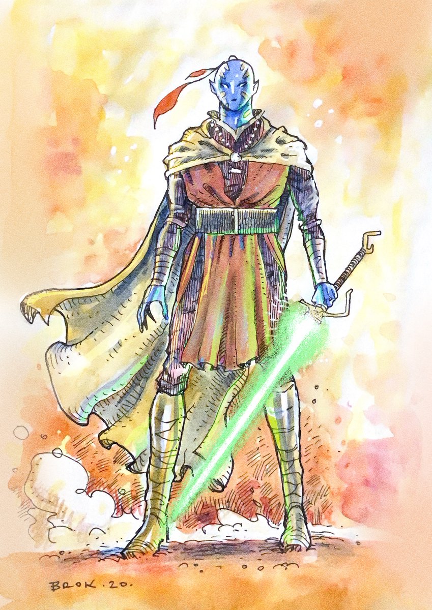 When I first heard about the #HighRepublic initiative, I drew this fella. I stumbled on him recently and thought I ought to do more in this style. What do you think? Should I? #StarWars #lucasfilm #lightsabre #watercolour #watercolor