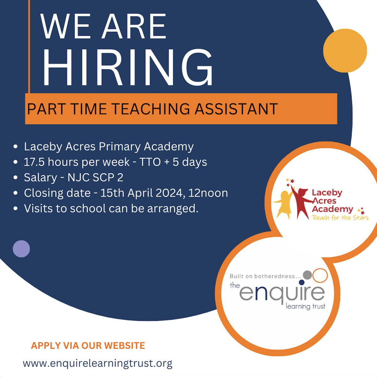 We are looking for a Part Time TA to join The Enquire Learning Trust🧡 Interested? Or know someone who might be? Please share! 🗓15/04/2024, 12noon 📍Laceby Acres Primary Academy Find out more and apply here⬇️ enquirelearningtrust.org/.../laceby-acr…...