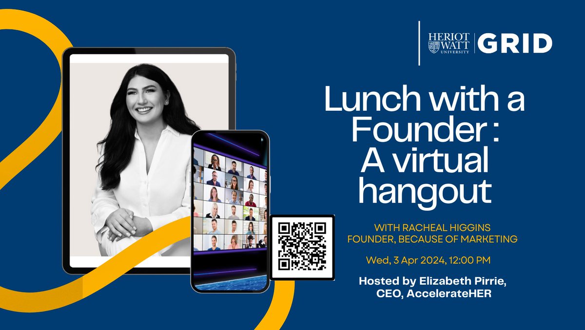 Introducing our guest speaker for Episode 2 of 'Lunch with a Founder'! Join us on April 3rd at 12 pm to pick the brains of Rachael Higgins, Founder of Because of Marketing, and a Heriot-Watt University alumnus.
Secure your spot now ➡️ lnkd.in/eip6yyTz

#Entrepreneurship