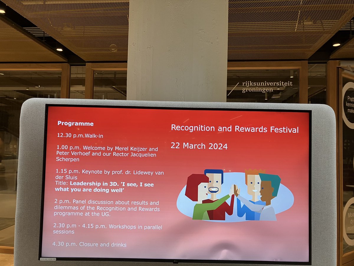 Arrived at the #RecognitionRewards Festival of the @univgroningen. Looking forward to making new connections at the House of Connections. And of course the programme is very interesting and important 👇