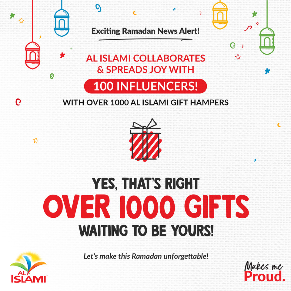 Exciting news! This Ramadan, Al Islami Foods collaborates with 100 influencers! Each influencer will pick 10 lucky winners to receive Al Islami gift hampers. That's over 1000 gifts up for grabs! Stay tuned for more updates.

#MakesMeProud #AlIslamiFoods #InfluencerCollaboration