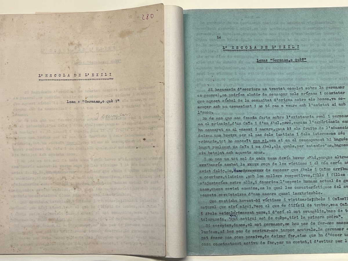 L'escola de l'exili, d'Àngel Ferran, és un escrit sobre l'exili, en prosa, que es va presentar als Jocs Florals de Tolosa de Llenguadoc, l'any 1952. #DivendresHistòria (Top.: Ms. 9154)
