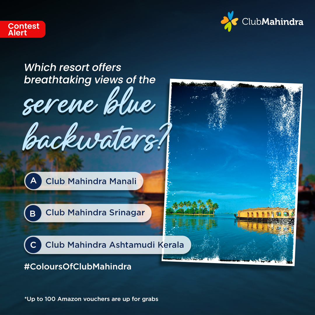 #ContestAlert​ 6 of 12 Participate in all #ColoursOfClubMahindra contest posts & win.​ STEPS 1) Commenting using #ColoursOfClubMahindra & @clubmahindra is mandatory​​ 2) Participate in all 12 contest posts Winners get *Amazon vouchers worth INR 500 each.​​LAST DATE: 20 Apr‘24