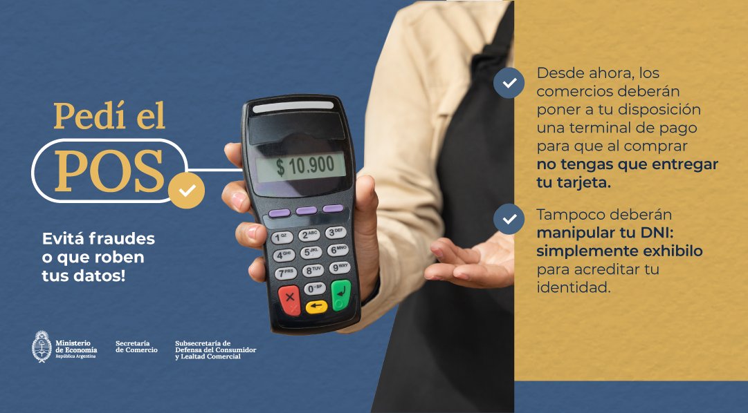 👉💳 ¡No pierdas de vista tu tarjeta ni tu DNI! La resolución 87/2024 determina que todas las operaciones deberán realizarse frente a vos. 

#PedíElPos y evitá estafas!