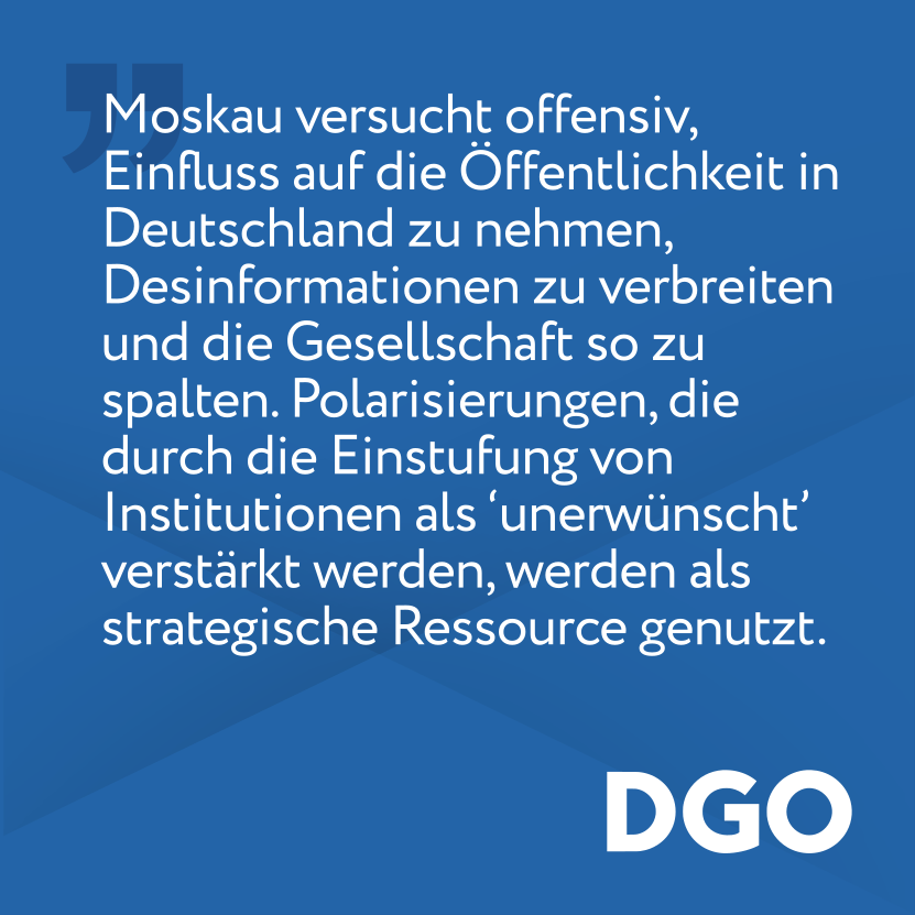 Wie inzwischen zahlreiche andere deutsche Institution ist die DGO in Russland eine 'unerwünschte Organisation'. In einem gemeinsamen Statement mit @austauschorg, @BoellStiftung, @ScieRisk, @ZOiS_Berlin u.v.m. äußern wir uns zur Bedeutung der Einstufung: dgo-online.org/informieren/ak…