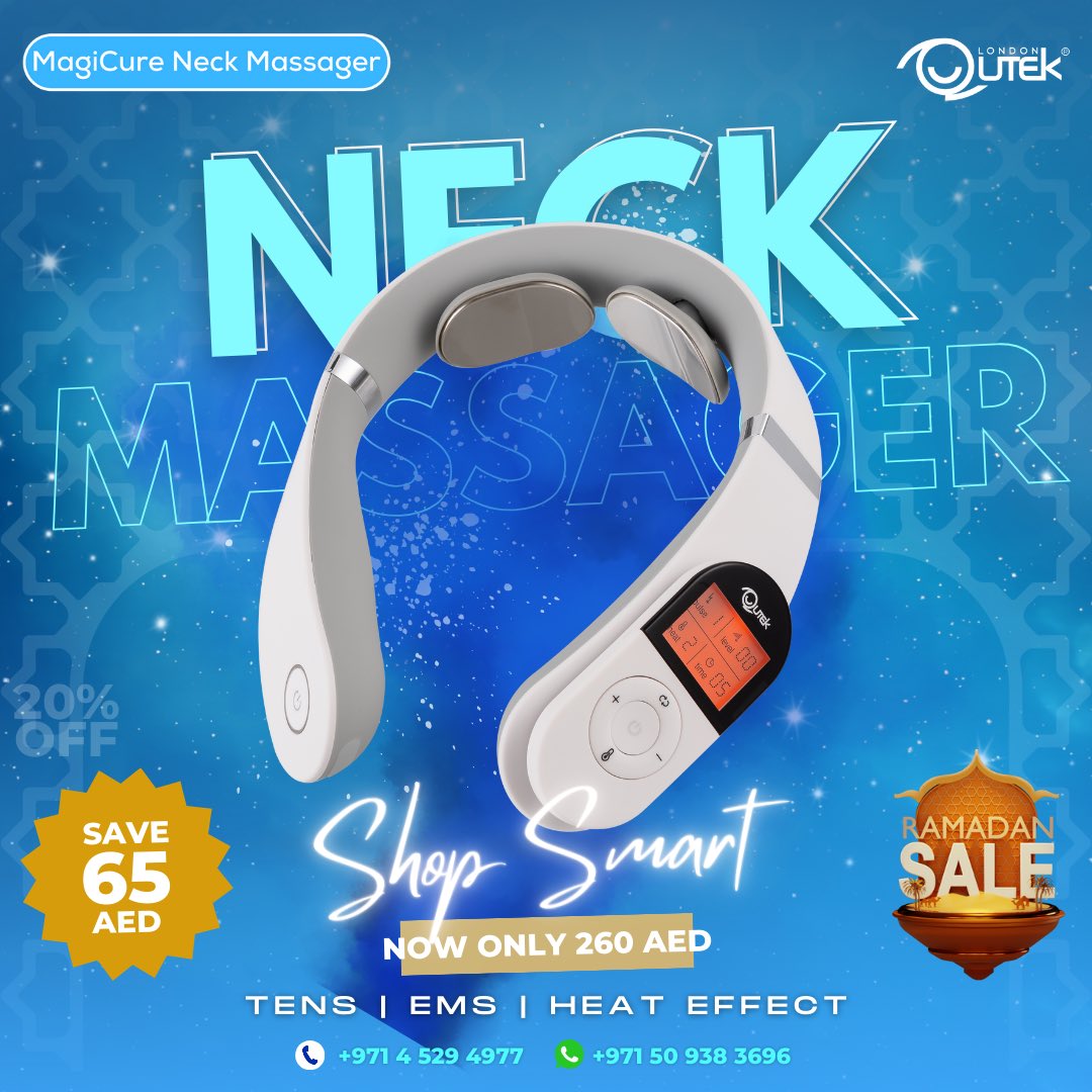 RAMADAN SALE! Unwind and embrace the Ramadan with a relaxing treat! Shop smart. Shop MagiCure Neck Massager. NOW ONLY 260 AED (was 325 aed) Call 04 529 4977 or Send us WhatsApp +971 50 938 3696 to order #ExperienceQutek #Ramadan #EidMubarak #Ramadan2024 #Health #Wellness