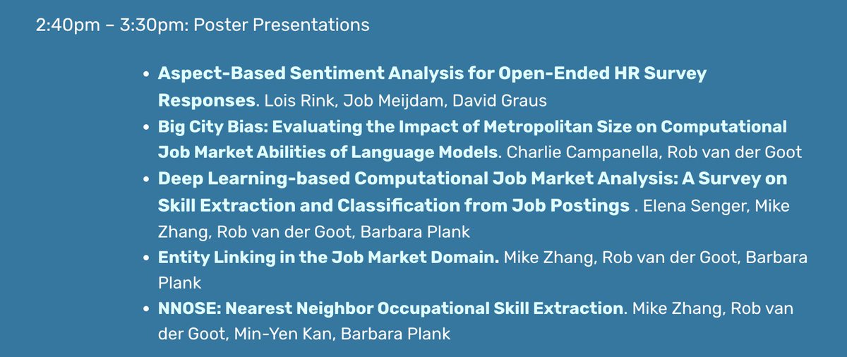 #NLP4HR poster presentations are starting shortly. If you attending #EACL2024 in person, join us at 2:40 pm CET. #EACL24 #NLP #AI #MachineLearning #NLProc