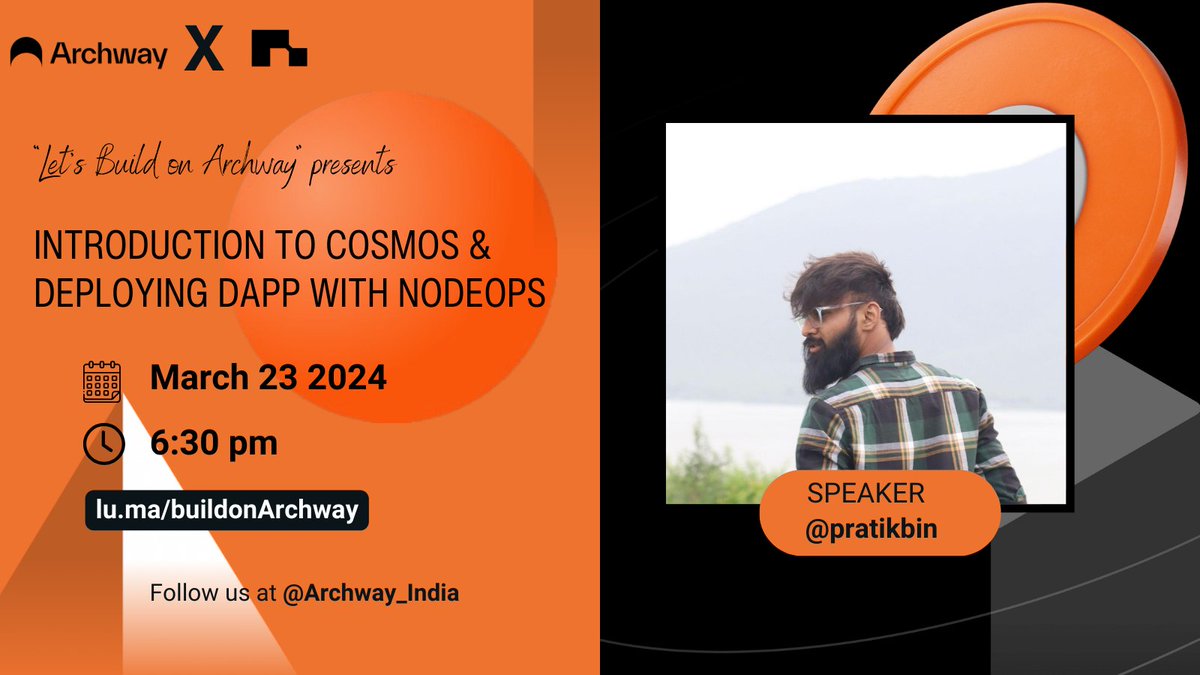 🚀 Wonderful news! 

Come to "Introduction to cosmos and deploying dapp with Nodeops" tomorrow at 6:30 p.m. with 
<a href="/NodeOps_App/">NodeOps</a> <a href="/pratikbin/">pratikbin.node</a> @307naman  💻

Get ready for a session filled with knowledge and hands-on learning! See you there! 💪
<a href="/Archway_India/">Archway India</a> 🚀
