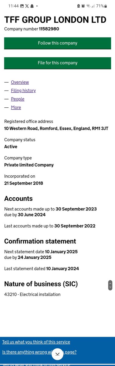its_oves's tweet photo. @TheForexFunder Big scammers. They're registered as an electrical installation company lol. https://t.co/Uw5K8m8Xs4
