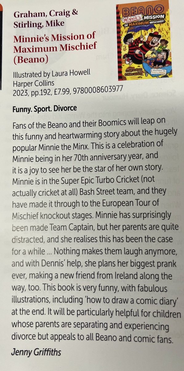 This @BeanoOfficial adventure, featuring #MinnieTheMinx has been a hit in @RPPS_Library It is constantly on loan, and a particularly important read for children experiencing divorce & separation at home. Great book! Funny too!

Review in #TheSchoolLibrarian published by @uksla