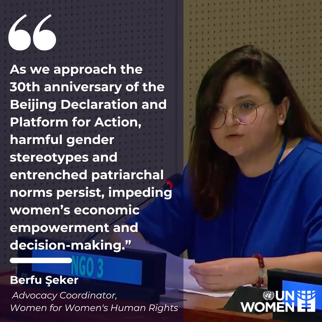 📢 Amplifying the voices of civil society at #CSW68 Berfu Şeker, representing Europe and Central Asia civil society, highlighted key recommendations for States, multilateral institutions and local authorities to advance #GenderEquality and poverty eradication at #CSW68.