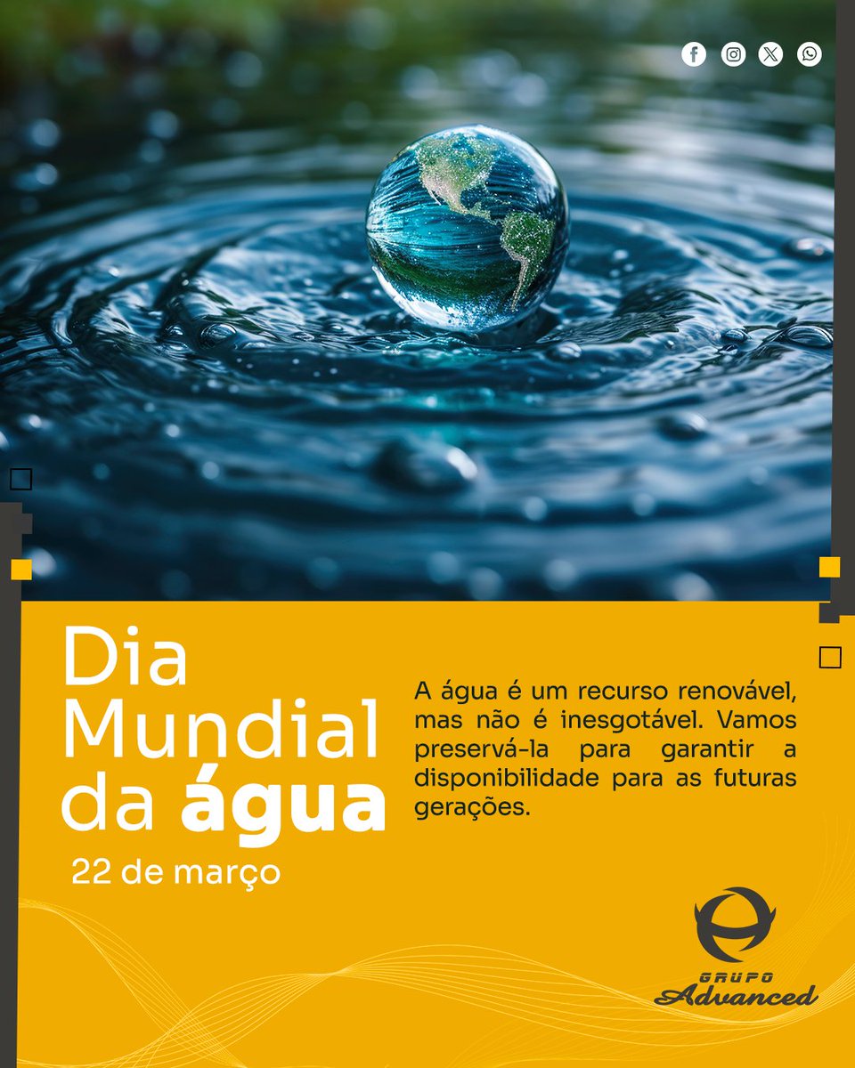 grupoadvanced's tweet photo. No dia 22 de março de 1992, a ONU criou o Dia Mundial da Água. A data foi criada para alertar a população sobre a necessidade de preservação do recurso para garantir a sobrevivência de todos os ecossistemas do mundo.

#diamundialdaágua #água #população #condomínios #moradores https://t.co/EGG5DPzuFz