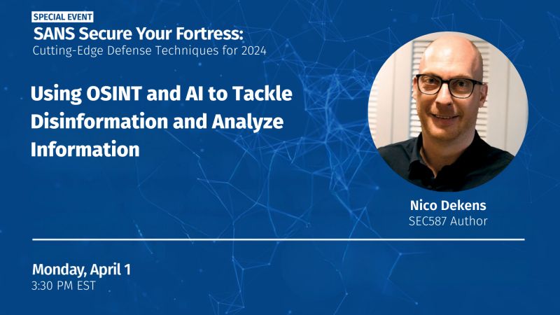Don't miss my talk: Using OSINT and AI to Tackle Disinformation and Analyze Information In this talk, Nico will show various ways on how AI and LLMs can be used within OSINT investigations. Nico will show how to unravel redacted documents, create daily briefs, and extract data…