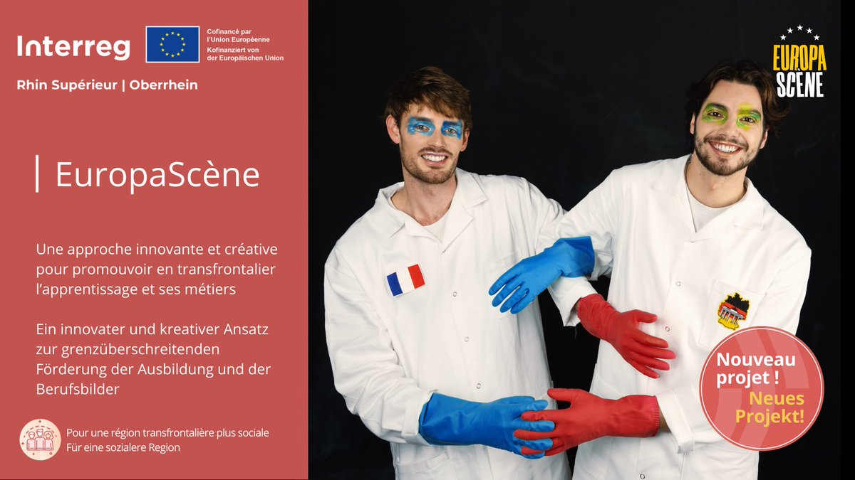 [Nouveau projet #Interreg 🇪🇺] EuropaScène : Montrer aux jeunes du #RhinSupérieur et à leurs parents que l’apprentissage n’est pas une voie de garage et que le transfrontalier, c’est possible ! 👉 bit.ly/494JncX 🎭 💇‍♀️ 👨‍🍳 👩‍🔧 👨‍🏭