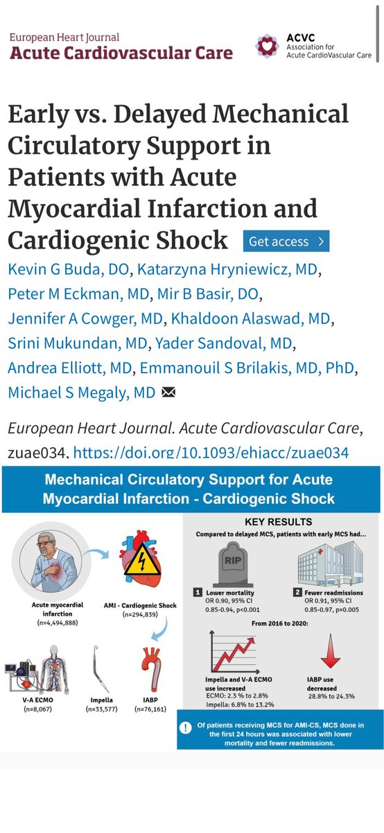 Honored to share our work in @ESC_Journals on temporary #MCS timing in AMI-cardiogenic shock. Thanks to @Babar_Basir @MichaelMegalyMD @esbrilakis @preventfailure @KasiaHrynia @PeterEckmanMD @yadersandoval @AndreaElliottUM @KAlaswadMD. #ACCFIT 🫀⚡️ 👉🏼 academic.oup.com/ehjacc/advance…