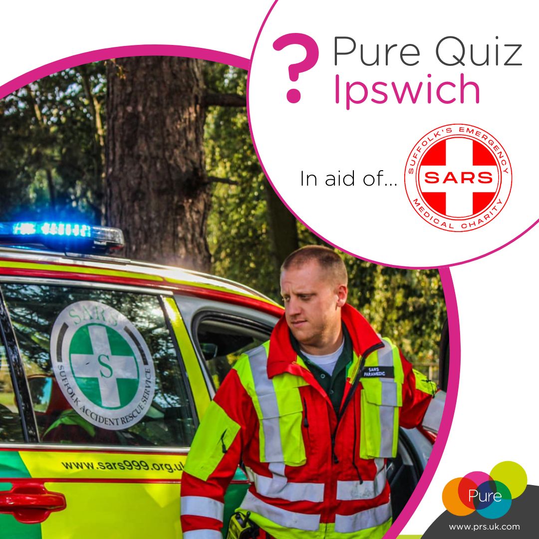 Join our Ipswich charity quiz at Venue 16 on Thursday 25th April 2024, from 18:30 to 21:30. We're fundraising for our charity of the year, SARS.

Read all the details and book: ow.ly/LEkJ50QYLFK  
We look forward to seeing you there!

#PureQuiz