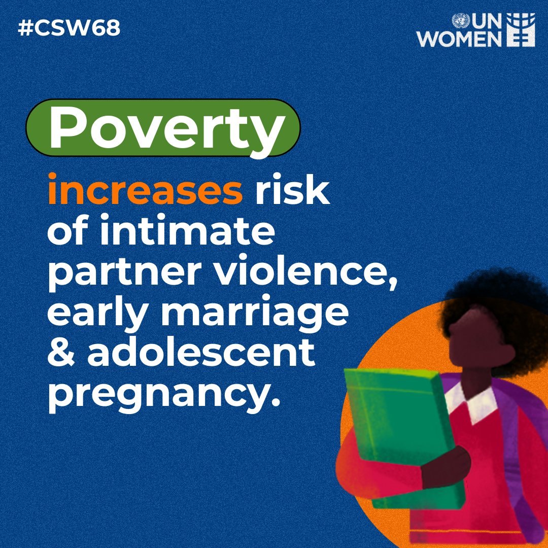 FACT: Each year over 200 million ever-married or partnered women & girls face violence from their intimate partners. Poverty increases the risk factors for intimate partner violence, including reduced educational & employment opportunities and increased household stress. #CSW68