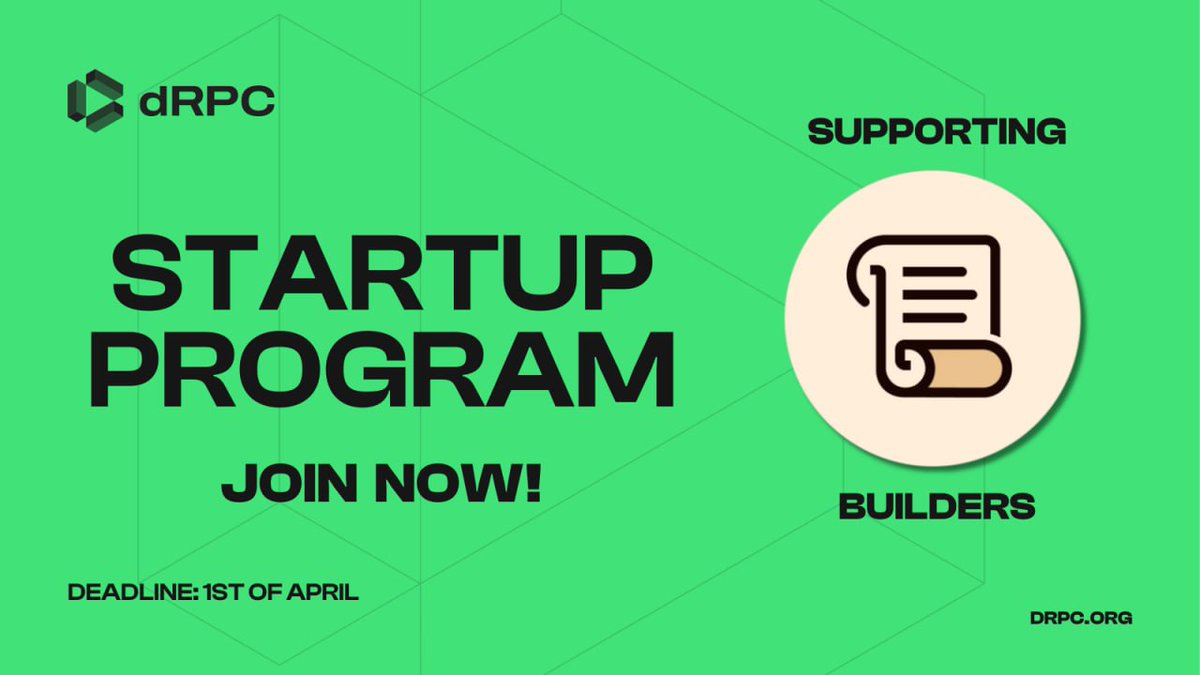 Gm builders, we have a surprise for you! Apply to join @drpcorg's Startup Program for a chance to receive six months free access to DRPC's premium RPC infrastructure. Don't miss out 👇 Application form: bit.ly/48zY2wo Learn more: bit.ly/3P2AmKe